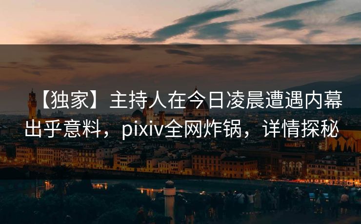 【独家】主持人在今日凌晨遭遇内幕出乎意料，pixiv全网炸锅，详情探秘